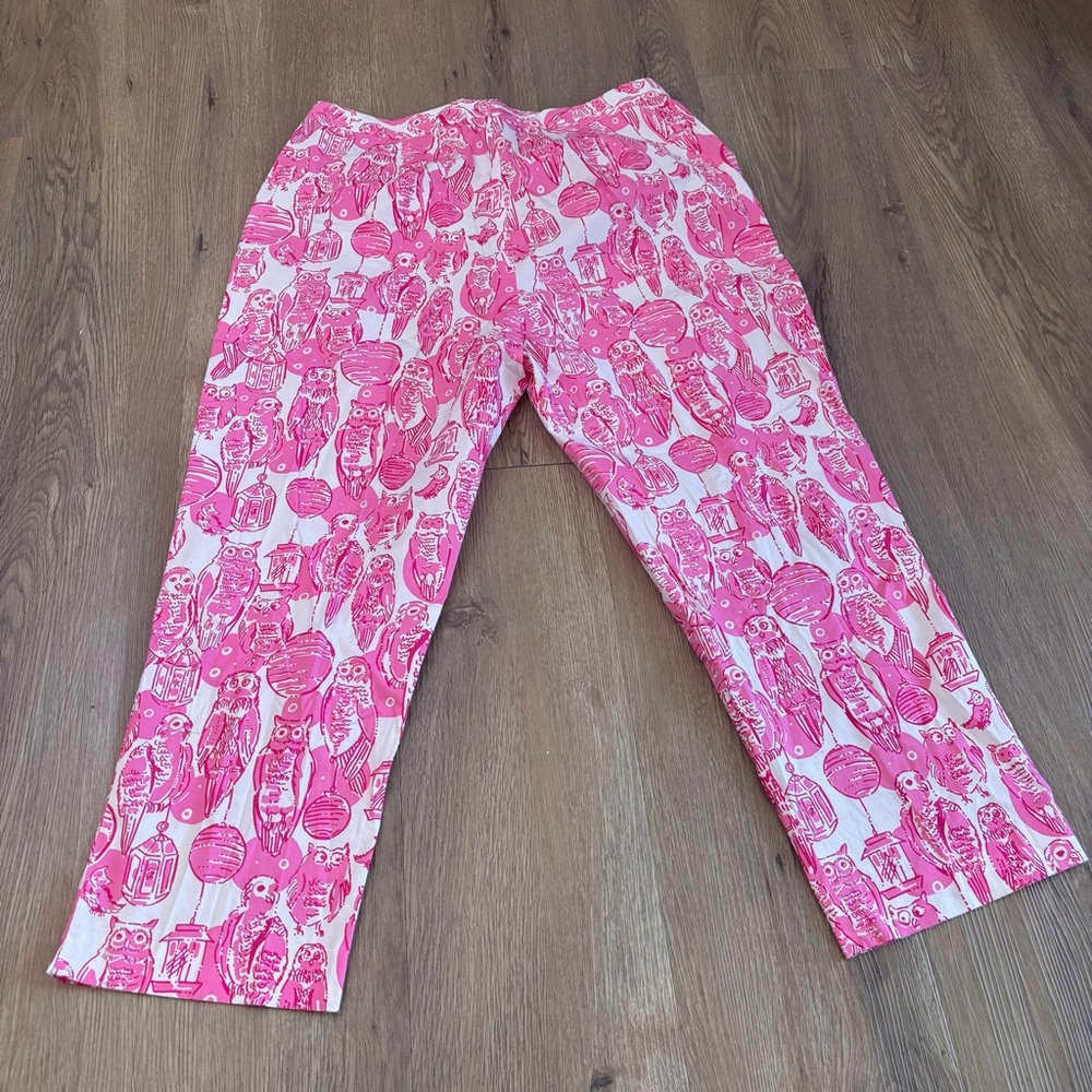 Lilly Pulitzer Vtg Women’s Glow In The Dark White Label Owl Capri Pants 10 31x23 - Picture 2 of 9